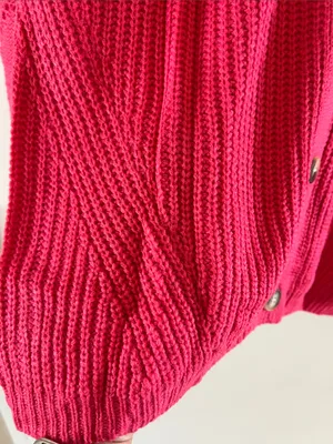 Women’s Hot Pink V-Neck Button Cardigan Sweater thumbnail 5