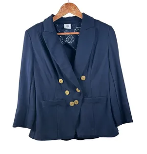 Cabi Size‎ 4 Navy Blue Double Breasted Blazer Gold Anchor Buttons Professional thumbnail 1