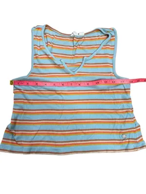 Roxy 70s Style Blue Orange Striped Vneck Crop Tank Ribbed Small thumbnail 5