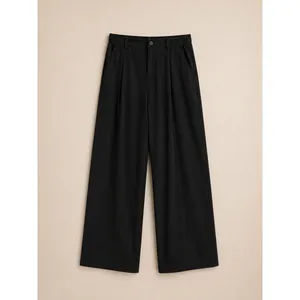Halara Women Pants XL Black Wide Leg High Waisted Pleated Elastic Back Pockets thumbnail 2