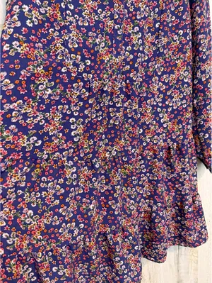 Time and Tru Floral Tiered Dress Women’s L 12-14 Long Sleeve Navy Boho thumbnail 4
