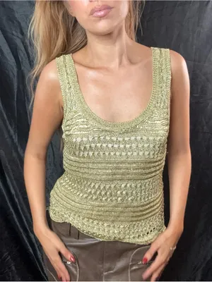 White House | Black Market NWT Metallic Gold Crochet Tank Top - Sleeveless Knit thumbnail 1