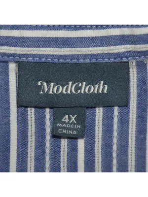 Retro Modcloth Blue Striped Lace Trim Long Sleeve Top Peter Pan Collar Size 4X thumbnail 9