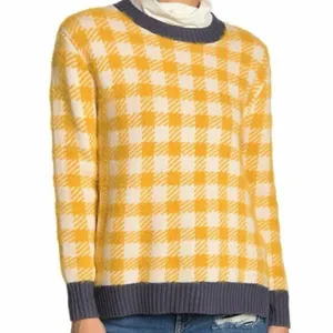 Susina yellow buffalo check cozy crewneck sweater small thumbnail 3