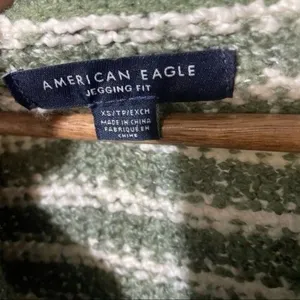 American Eagle Sweater Heney Striped Green and White Stripes XS thumbnail 5