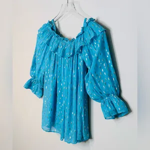 Lilly Pulitzer CeeCee Turquoise Oasis Metallic Off-Shoulder Blouse Shirt Top thumbnail 8