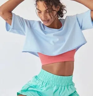 free people light blue short sleeve crop top thumbnail 1