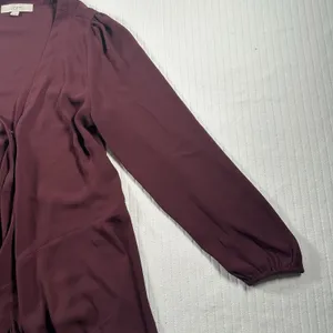 LOFT Womens Medium Burgundy Blouse Tie Front Long Sleeve Peplum Top thumbnail 5