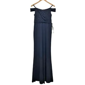 NWT Adrianna Papell Size 2 Navy Lace Off Shoulder Mermaid Formal Gown Dress thumbnail 4
