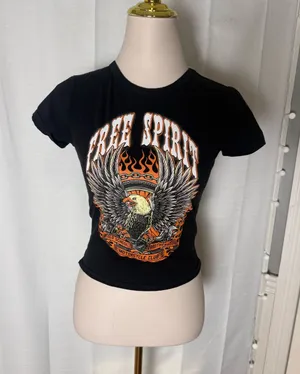 Rue21 Free Spirit Eagle Motorcycle Graphic Baby Tee M Fits XS Y2K Biker thumbnail 1