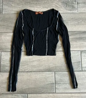 Black Long Sleeve Top with White Accents thumbnail 1