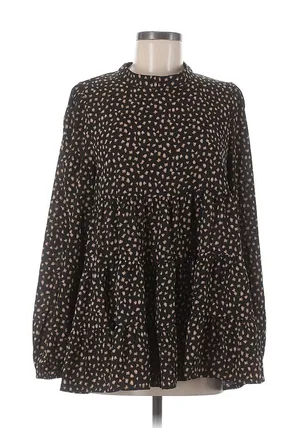 Ott Black Tiered Long Sleeve Blouse – Smudge Dot Print – Size Small thumbnail 1