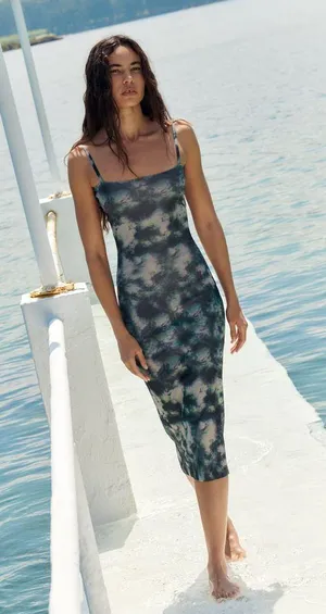 Zara dress midi fitted tie dye effect casual summer vacation thumbnail 11