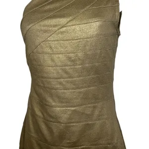 EXPRESS Shimmery Gold One Shoulder Bandage Mini Dress NWT $89 Size‎ XS thumbnail 4