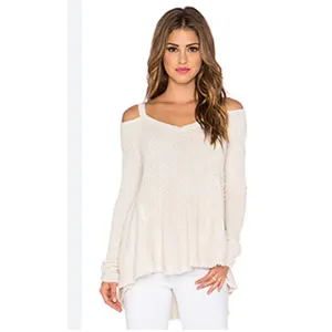 Free People‎ Cream Moonshine V Neck Sweater Cold Shoulder Distressed Small FW26 thumbnail 3