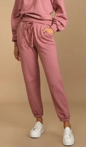NWT Lulu's Boat House Drawstring Jogger‎ Sweatpants in Mauve Pink thumbnail 1