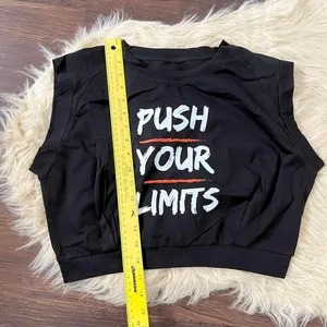 Black cotton "Push Your Limits" Graphic Muscle Tee Crop Top L thumbnail 6