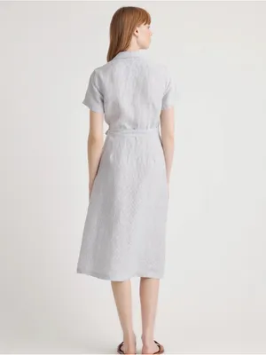 Quince Light Gray Striped Button-Front Tie-Waist Midi Dress thumbnail 3
