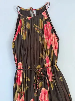 NWT‎ Anthropologie Emeline Black Multi Floral Pleated Boho Midi Dress thumbnail 5