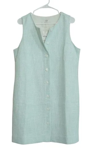 J. Crew Mint Green Tweed Button Front Shift Dress Women's 14 NWT Preppy Chic thumbnail 1