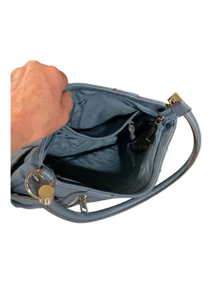 Liz Claiborne Slate Blue Shoulder Bag | Multi-Pocket Hobo Purse with Zipper Accents thumbnail 4