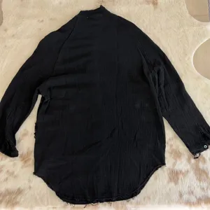 Cherry Cloth Black Cotton Gauze Frayed Button Down Shirt Top Small thumbnail 8
