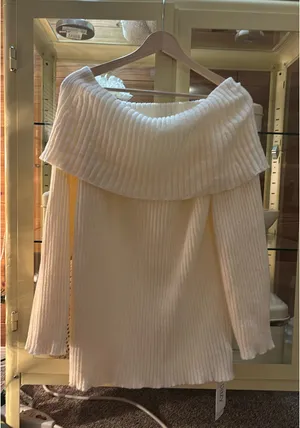 Shein Off-The-Shoulder Sweater White thumbnail 5