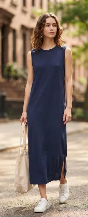 Pact • Sleeveless Navy Maxi Dress - Classic Scoop Neck thumbnail 1