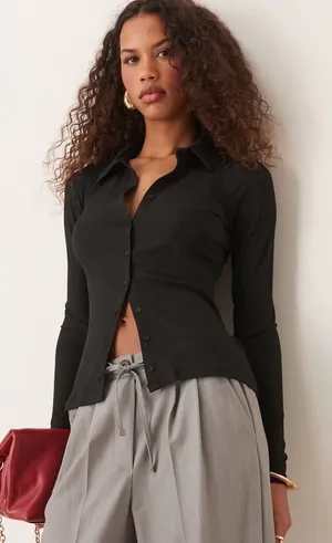 Abercrombie & Fitch Black Mesh Button-Front Long Sleeve Shirt Size Small thumbnail 1