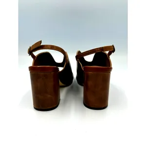 Real Leather Sling Back Chunky Heel Peep Toe Sbicca Windor Brown size 7 thumbnail 14