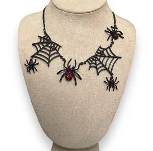 Gothic Halloween rhinestone spider necklace Black thumbnail 1