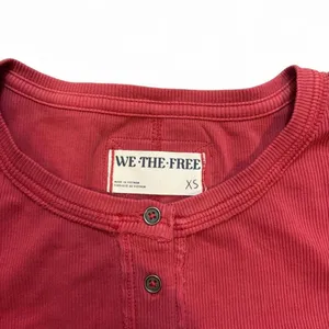 Free People We The Free Red Ribbed Henley Top XS Long Sleeve Fitted Boho thumbnail 2