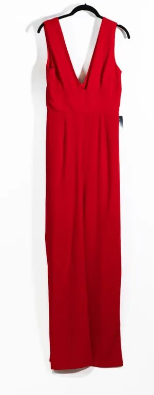 NEW Lulus Ready For It Sleeveless V Neck Straight Leg Jumpsuit Jumper Red M thumbnail 1