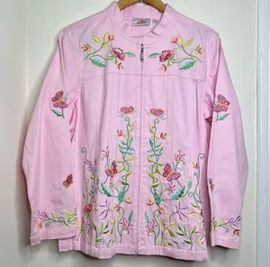 Vintage Quacker Factory Floral Embroidered Zip Up Jacket Women’s Size Large Pink thumbnail 1