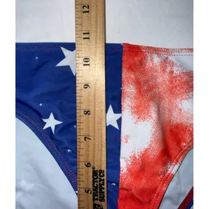 SHEIN Bikini Set Women‎ XL Red White Blue Stars Tie Dye Patriotic Swimsuit NEW thumbnail 6
