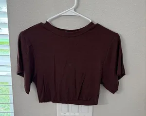 Nasty Gal Red Crop Top with Crew Neck and Short Sleeves thumbnail 1