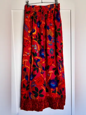 FARM Rio for Anthropologie Pink Bird Mushroom Floral Maxi Skirt XS thumbnail 3