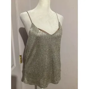 Bishop & Young Letitia Beige Metallic Racerback Shimmer Tank L thumbnail 3