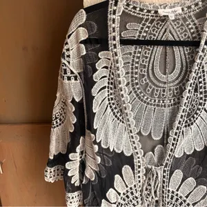 Siren Lily Boho Embroidered Sheer Mesh Kimono Floral Festival thumbnail 5