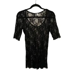 Buckle Black Sheer Lace Top‎ Small Babydoll Goth Fairy Grunge Y2K Short Sleeve Blouse thumbnail 2