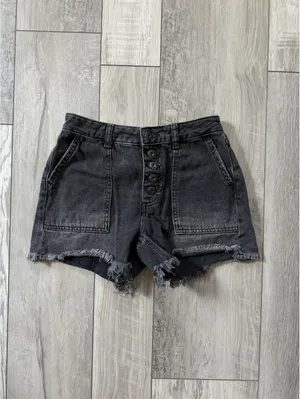 Free People Whimsigoth Jesse Carpenter Washed Black Denim Cotton Shorts 24 thumbnail 7