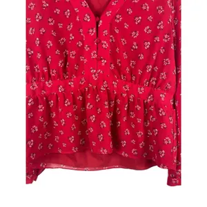 Madewell XL Red Ditsy Floral Babydoll Blouse Sheer Long Sleeve Boho Cottagecore thumbnail 3