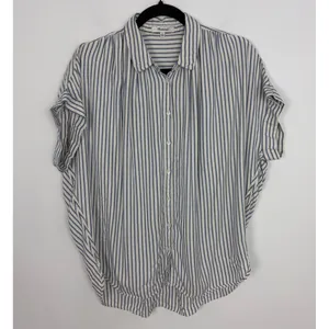 Madewell Central Shirt Dalton Stripe Blue Shirred Button Down Short Sleeve M thumbnail 3