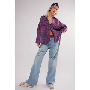 Free People Oversized Bohemian Grunge Cardiff Plaid Swing Top Shirt XL thumbnail 11