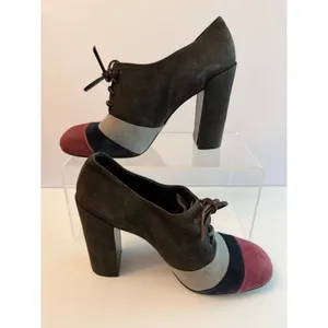 Tory Burch Stella Oxford Pumps Size 8.5 Color Block Suede Chunky Heel Lace Up thumbnail 2