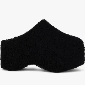 Azalea Wang Black Sherpa Platform Clogs NWOT Faux Fur Chunky Mule thumbnail 2