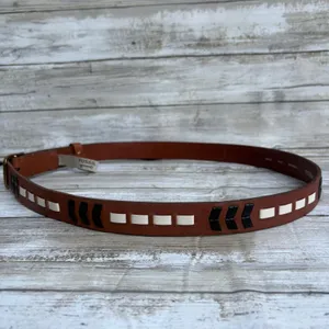 Fossil Leather Belt Size L 36.5" Brown Boho Chevron Whipstitch Western Festival thumbnail 3