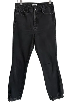 Good American Women's 10/30 Good‎ Curve Straight Leg Jeans Black GCS126T Raw Hem thumbnail 1