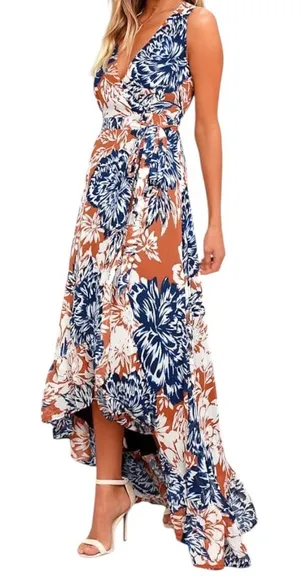 NWT Lulus Desert Trip Floral High-Low‎ Sleeveless Wrap Dress Size XS Feminine thumbnail 1