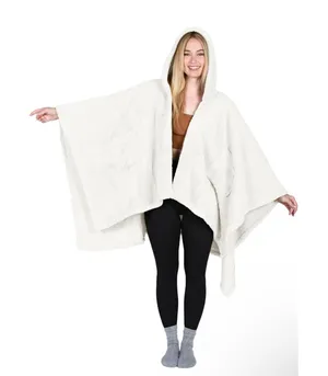 Catalonia Sherpa Fleece Hooded‎ Poncho Wrap Cream White Wearable Blanket Pockets thumbnail 1